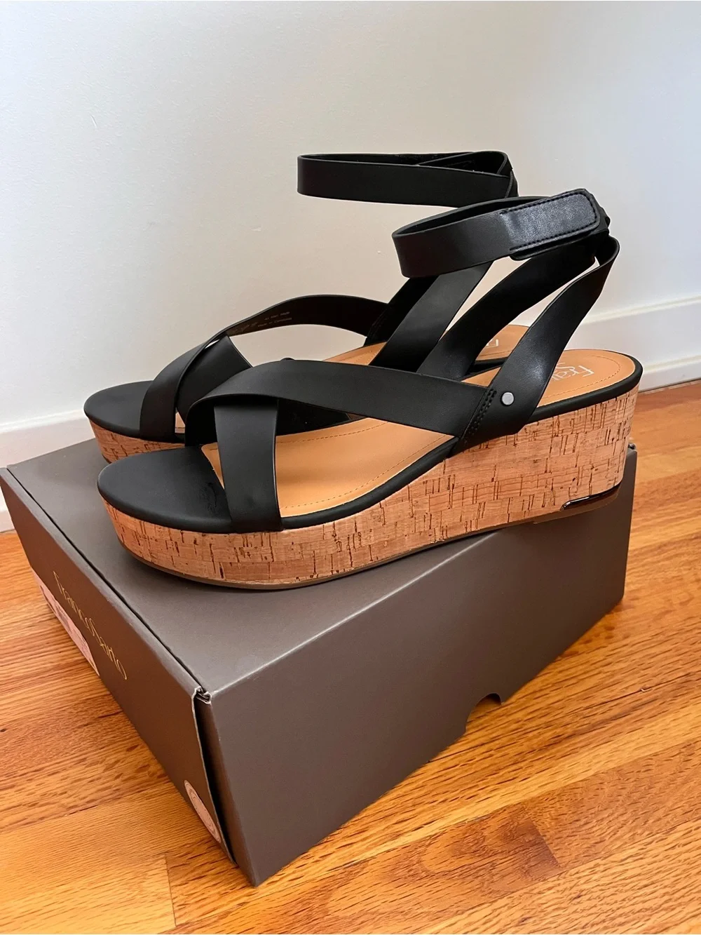 Franco Sarto Black Cork Platform Sandals